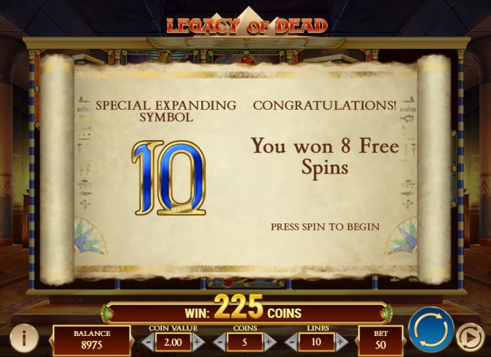 Legacy of Dead Slot Bonus Features