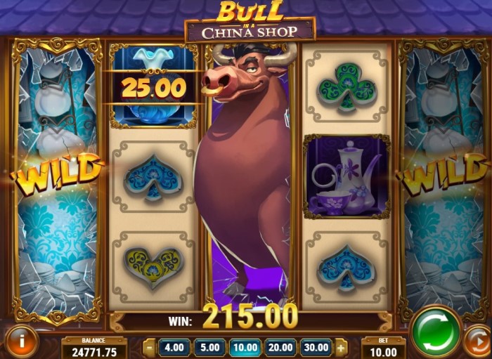 Bull in a China Shop Slot Wild and Bonus Features