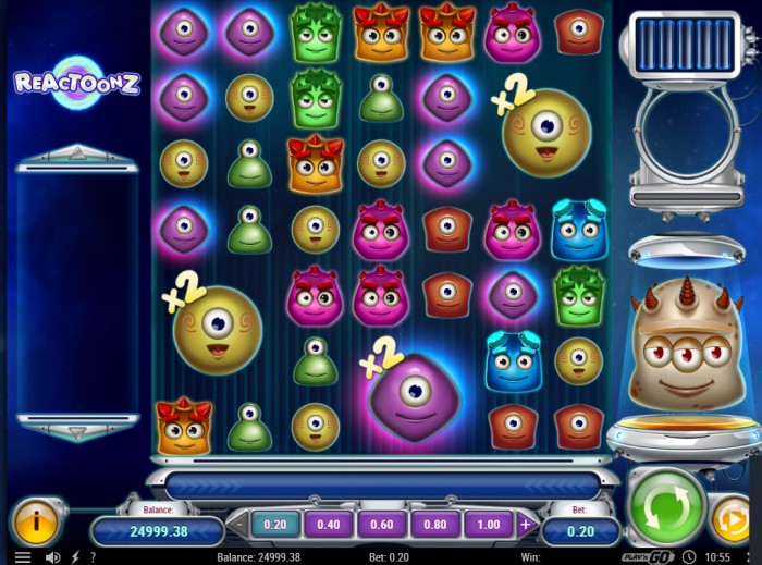 Close-up of Reactoonz alien symbols showing detailed character design