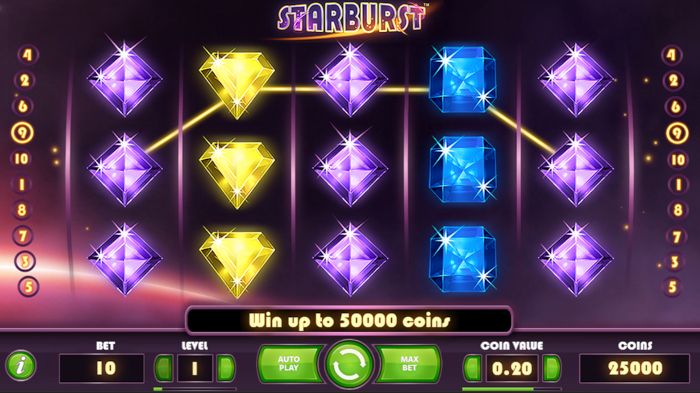 Detailed view of Starburst slot interface and paytable